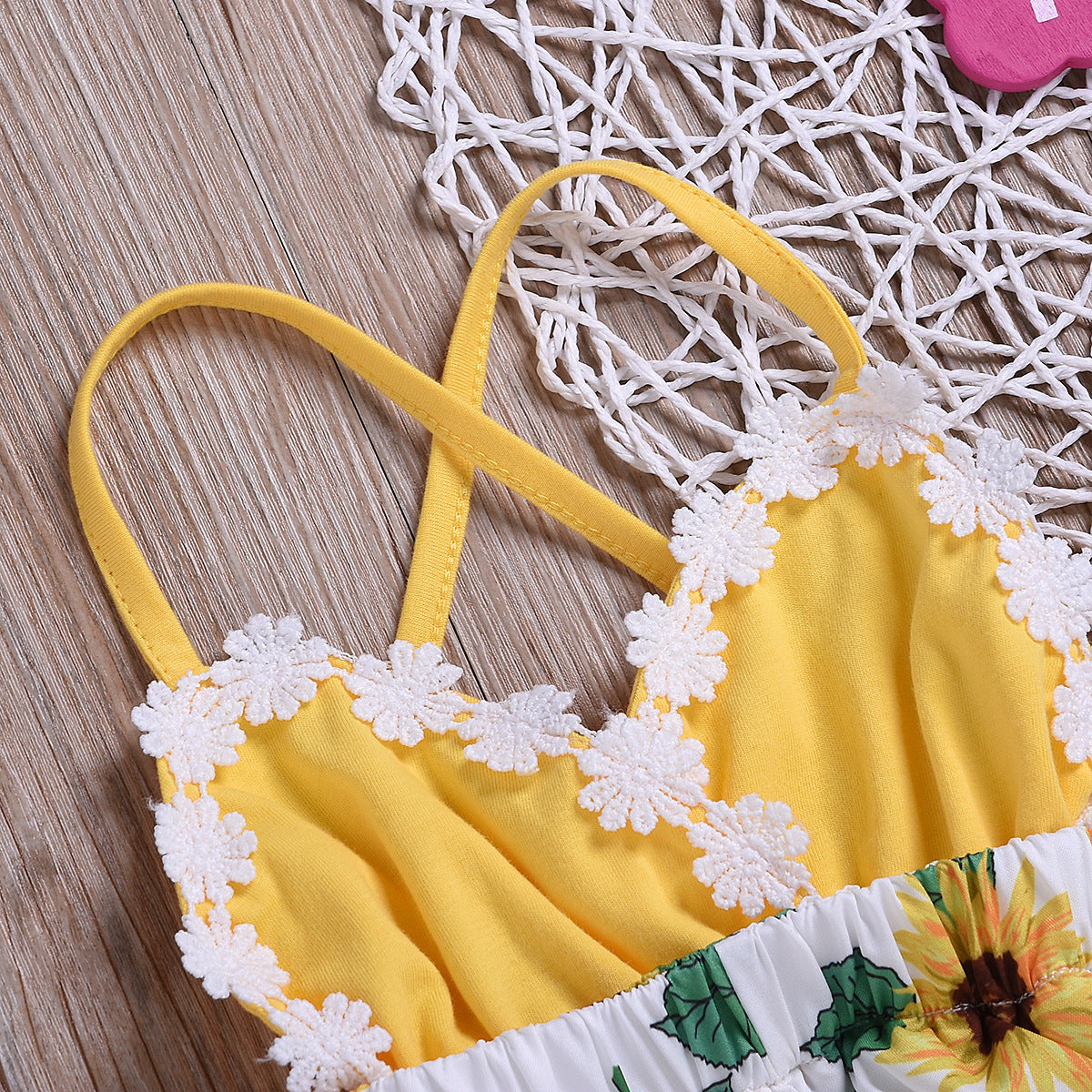 Ropa para niños Monos para bebés y niñas Mono de encaje con tirantes de girasol para niños
