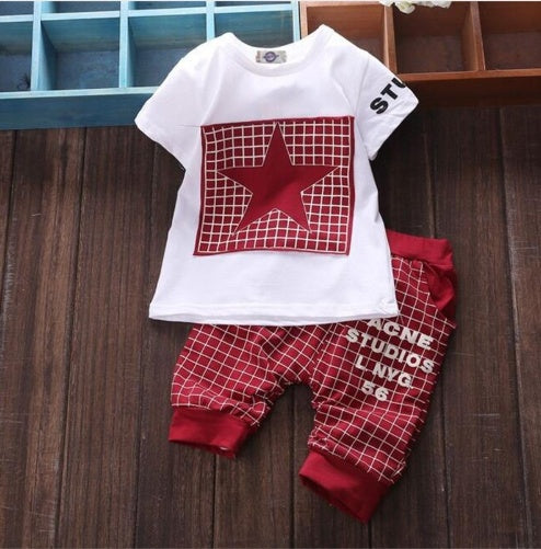 Ensemble d'été et d'automne cinq étoiles pour enfants, filles et garçons, manches courtes, ensemble de sport deux pièces