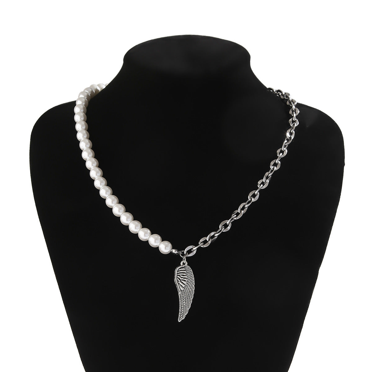 European Hip Hop Stainless Steel Pearl Stitching Necklace