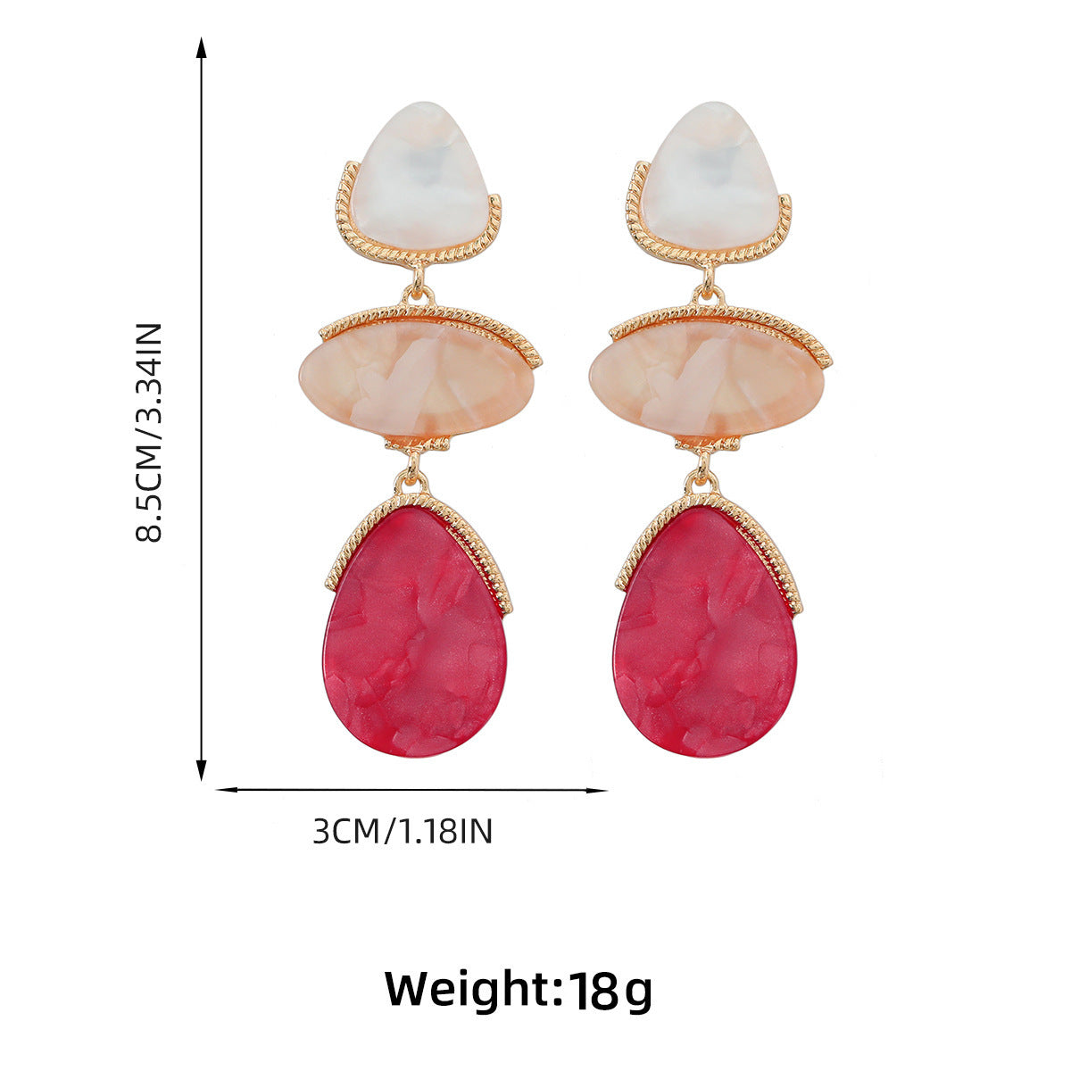 Boucles d'oreilles d'été en feuille d'acétate de cellulose géométrique multicouche