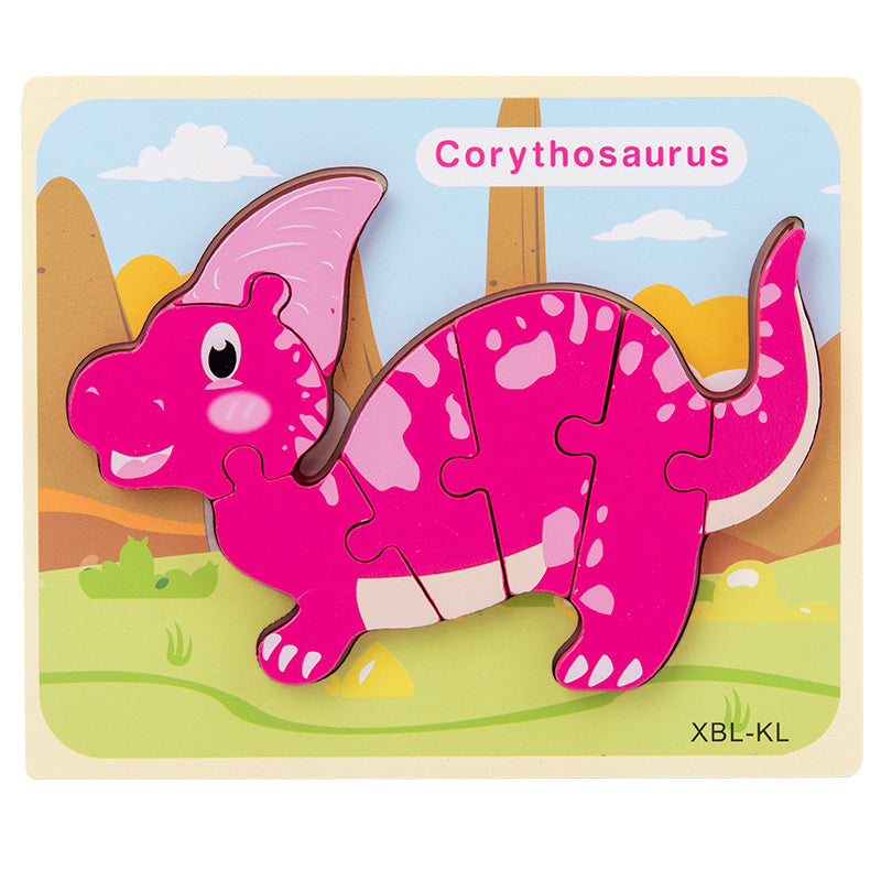 Puzzle 3D en bois pour bébé, dessin animé dinosaure, jouets éducatifs Montessori pour enfants, apprentissage précoce