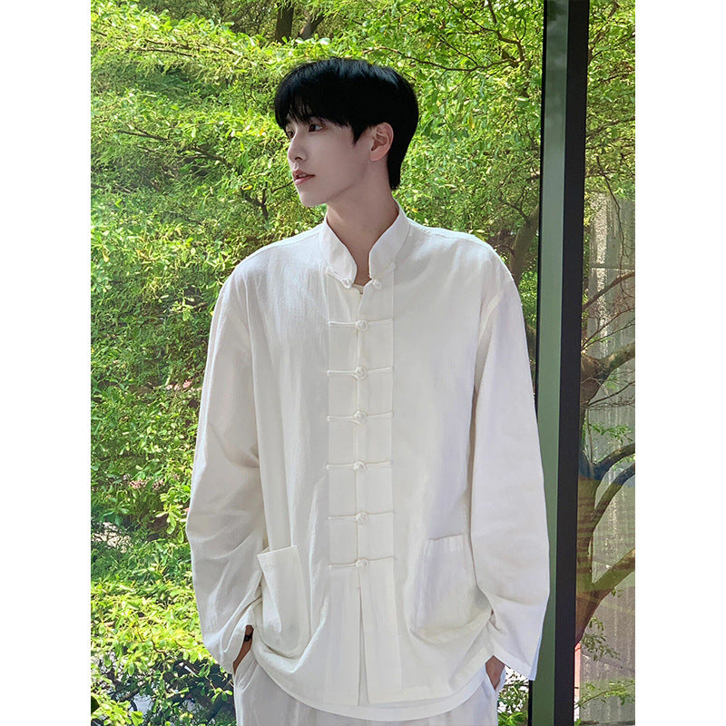 National Style Shirt Stand Collar Long-sleeved Chinese Knot Button High-grade