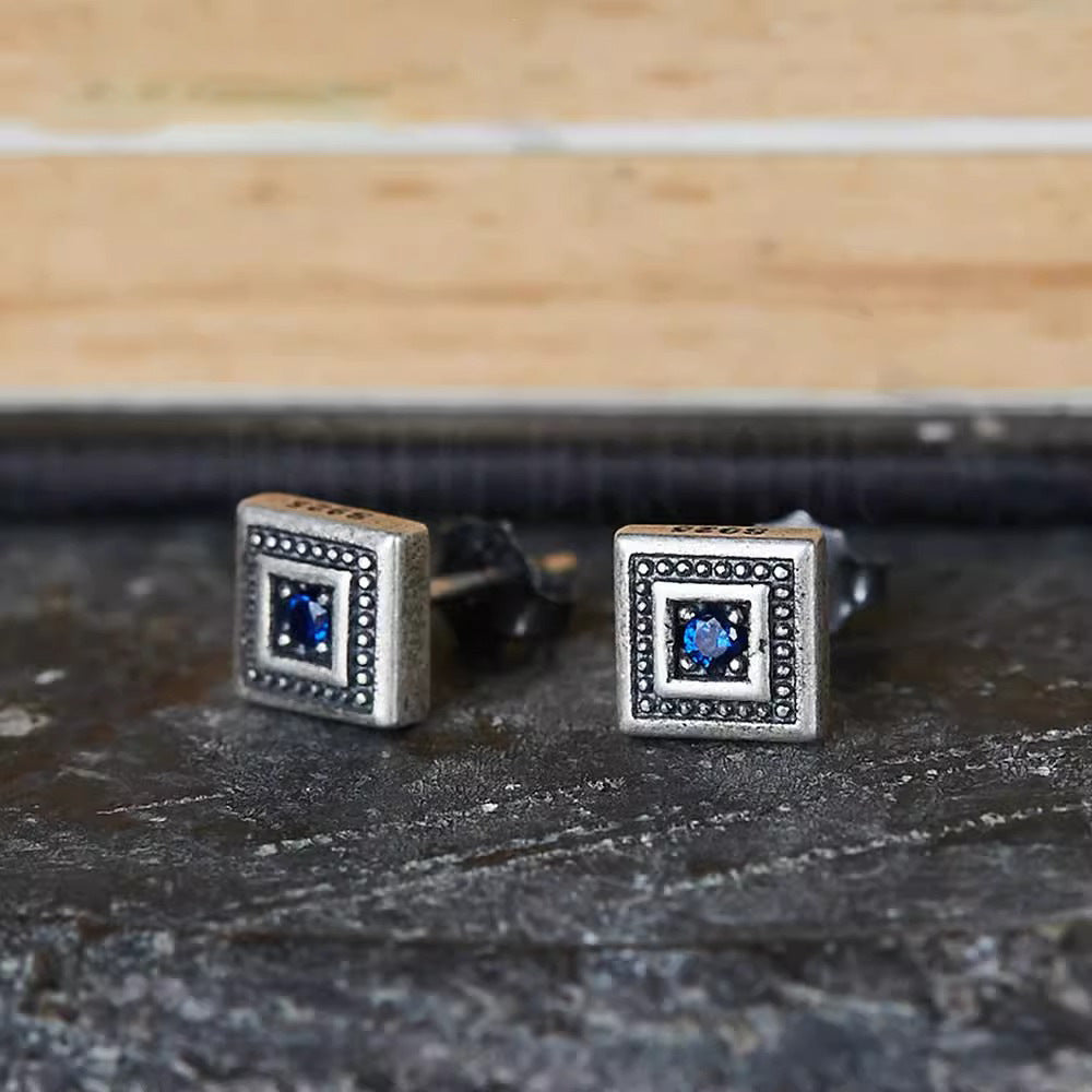 Men's Retro Square Blue Zircon Earrings