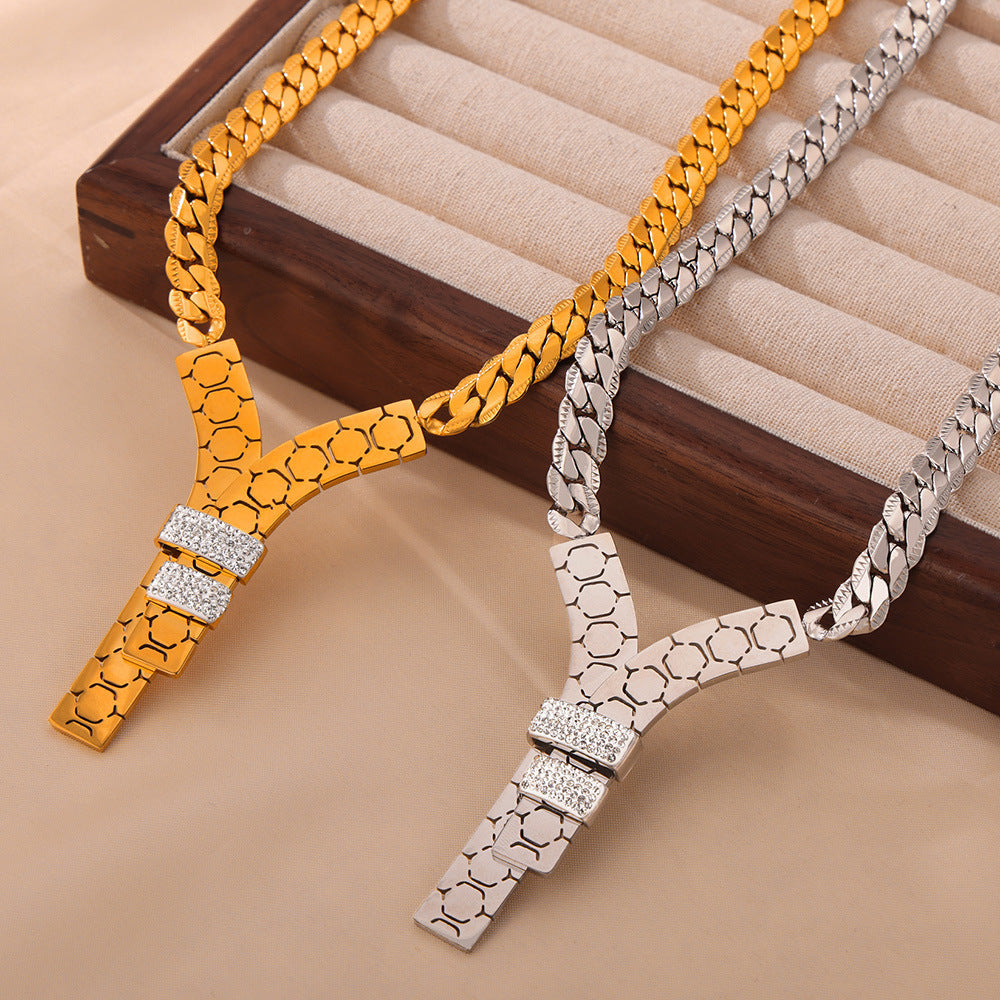 Fashion Trend Y Letter Zircon-inlaid Pendant Necklace For Women
