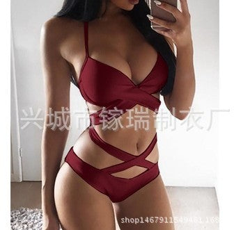 Traje de baño dividido para mujer sexy bikini a juego en color blanco y negro