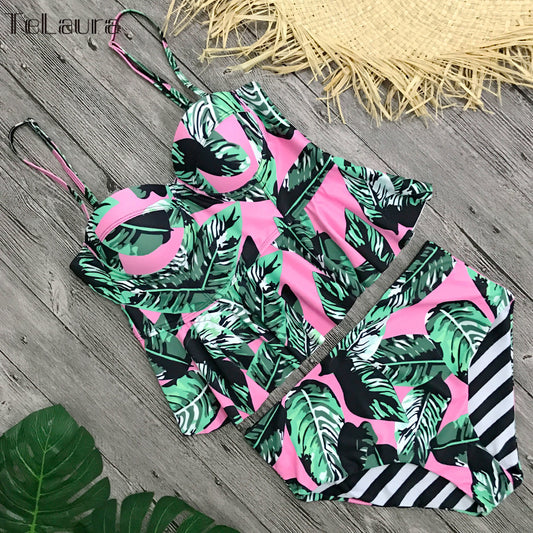 Bikini Sexy, traje de baño para mujer, traje de baño Push Up, traje de baño de cintura alta, Bikini Floral, Bikinis de dos piezas, Tankini, ropa de playa 