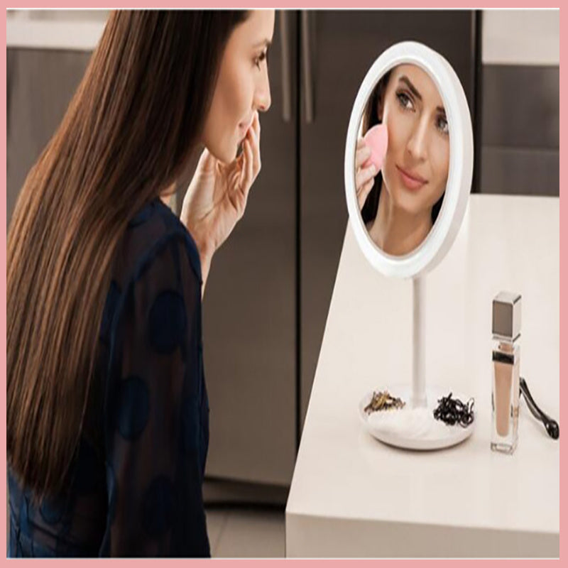 Espejo de maquillaje con luz LED y ventilador