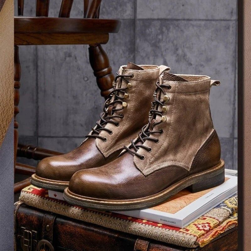 Bottes Martin mi-hautes en cuir véritable pour hommes, doublées de polaire, montantes, tendance, contremaître, bottes de désert de moto