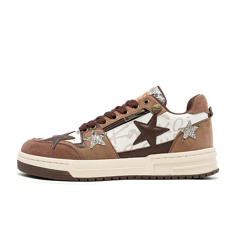 Zapatos de diseño minoritario retro con estrella marrón