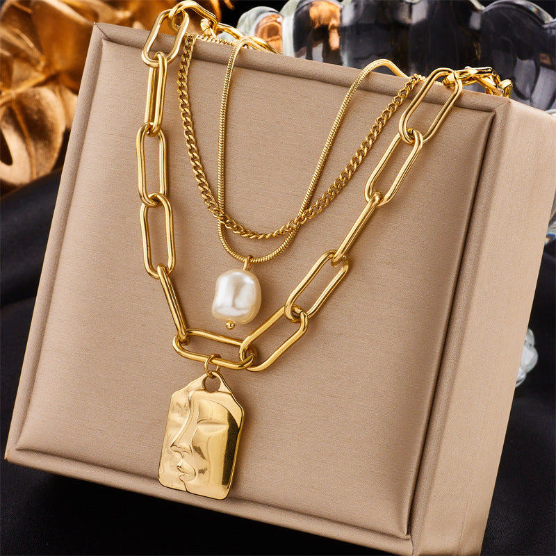 Collier double en acier titane avec pendentif carré diamant