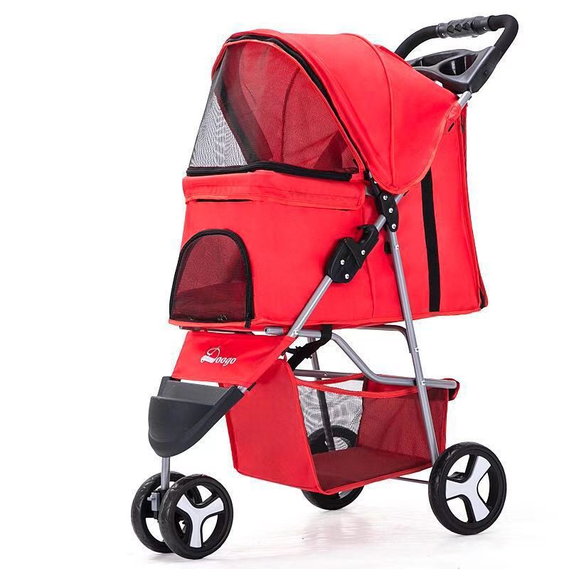 Carrito plegable ligero para mascotas, cochecito para perros y gatos, cochecito para mascotas de tres ruedas, suministros para cochecito para perros