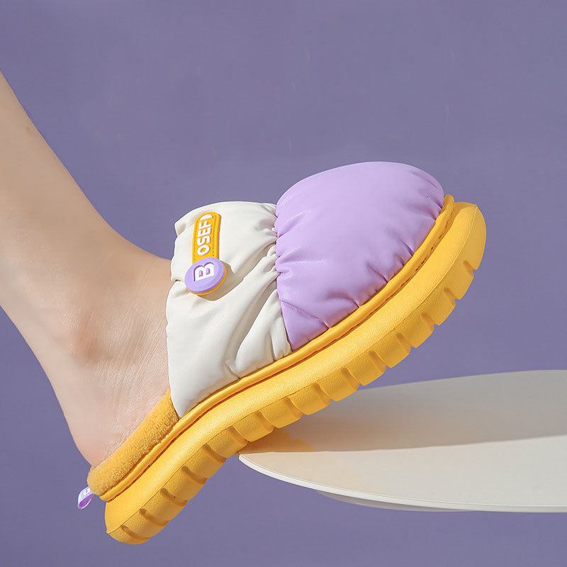 Pantoufles en coton de couleurs mélangées, chaussures d'hiver chaudes d'intérieur antidérapantes pour Couple, chaussures de maison à semelles épaisses pour femmes, pantoufles de maison floues à la mode