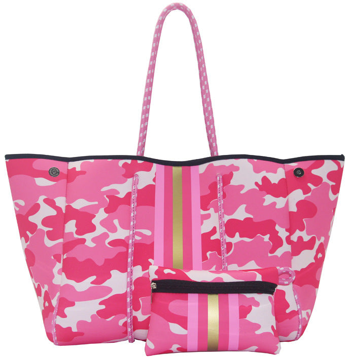 Bolso de playa portátil negro impreso con estampado de leopardo, viaje de ocio