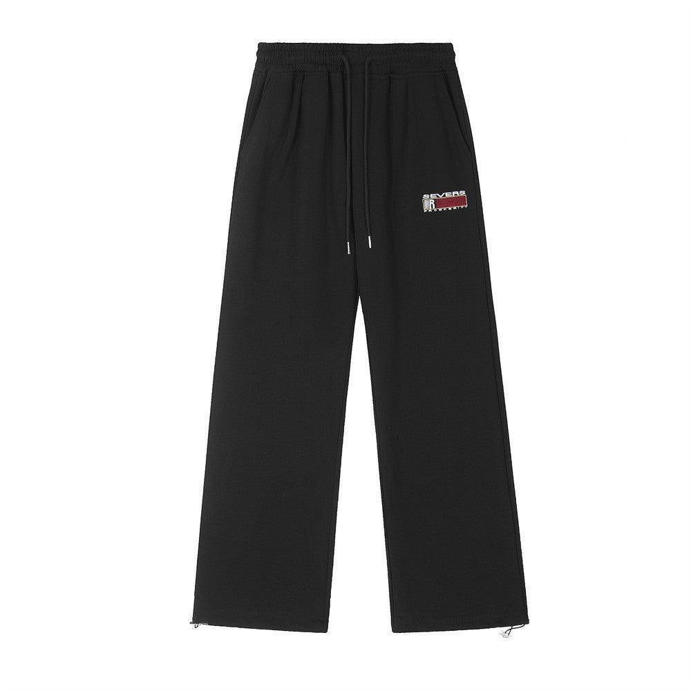 Simple Embroidered Loose Straight Velvet Trousers