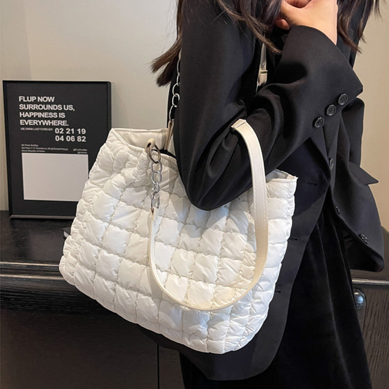 Sacs à main à carreaux en chaîne pour femmes, fourre-tout de styliste à bulles de grande capacité, sac à bandoulière plissé sous les aisselles, mode automne et hiver