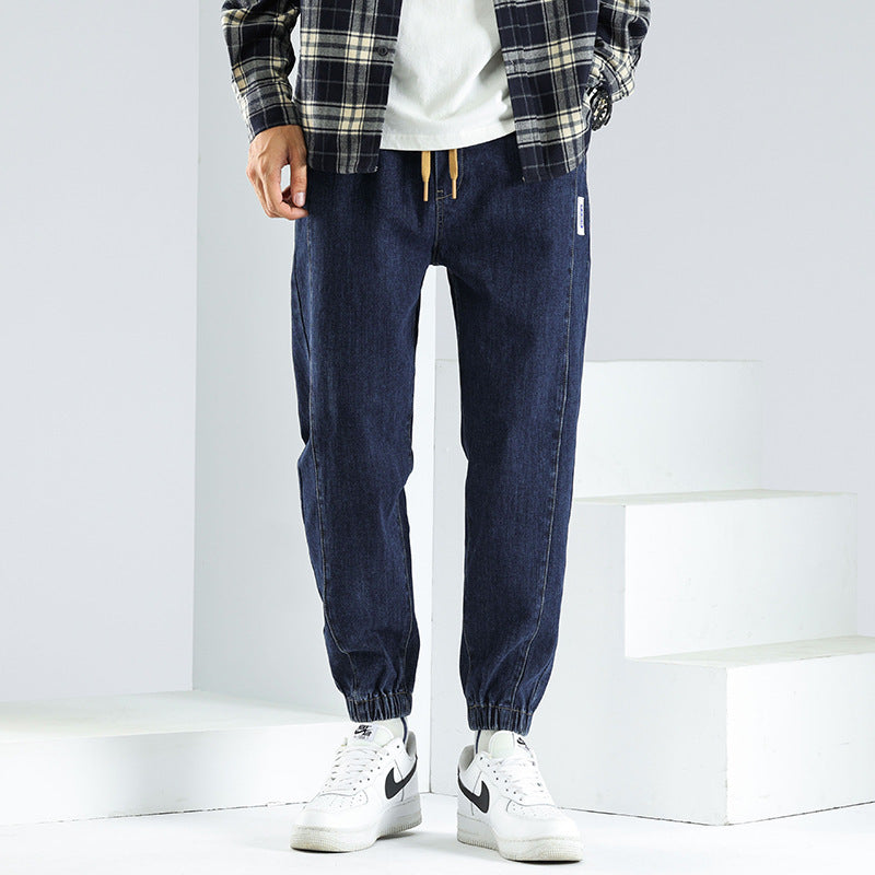 Elastic Waist Jeans Men's Autumn And Winter Loose Plus Size Casual Elastic Ankle-tied Harem Pants