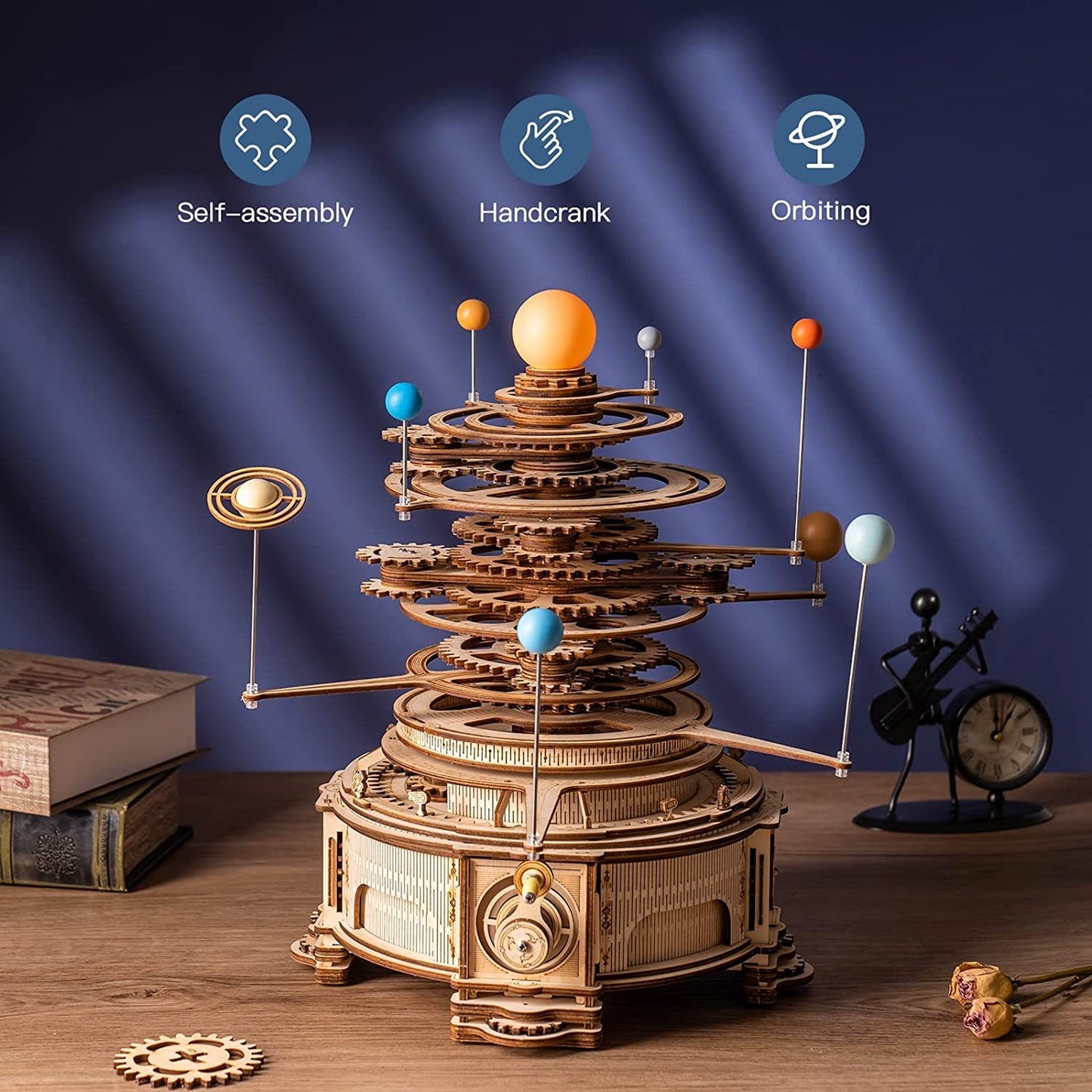 Robotime ROKR 316 pièces rotatif mécanique Orrery 3D jeux de Puzzle en bois assembler des Kits de construction de modèles jouets cadeau pour enfants garçons