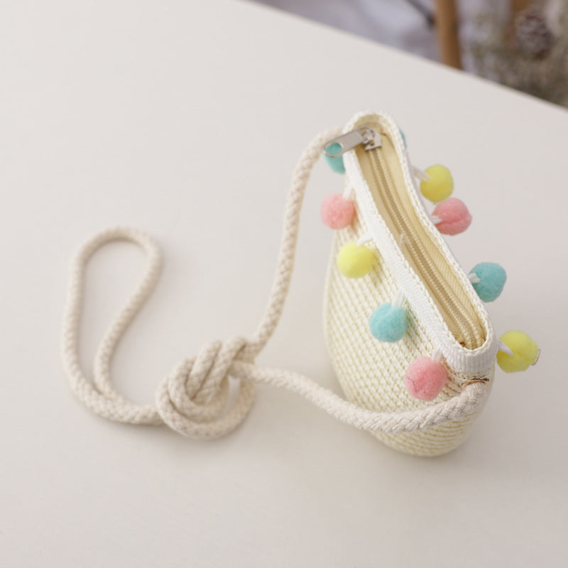 Ensemble de sac de chapeau de paille pour enfants de couleur unie petite boule