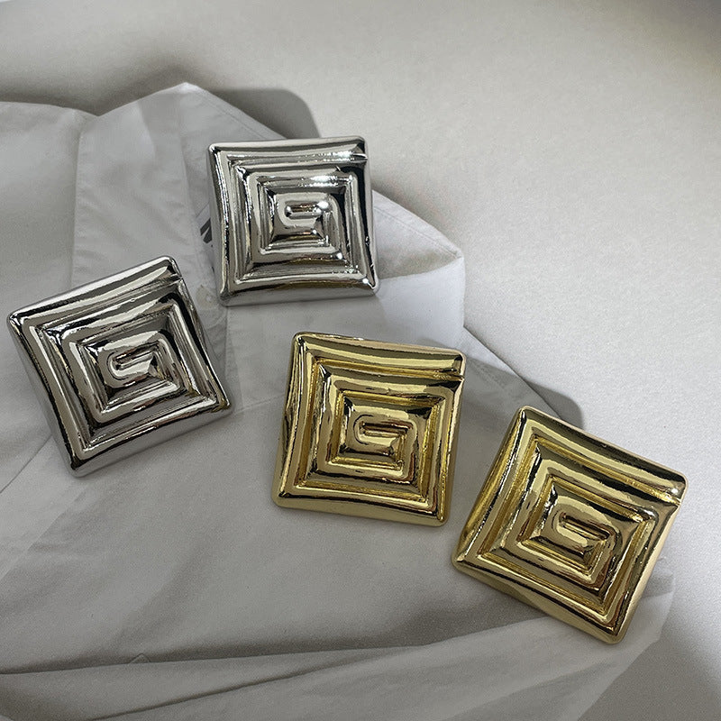 New Mid-ancient Simple Metal Cycloid Square Earrings