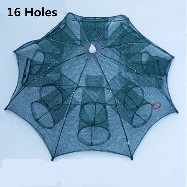 Filet de pêche automatique renforcé, Cage à crevettes, piège à poisson pliable en Nylon, filet moulé pliable, piège à crabe, réseau de pêche, 4 à 20 trous