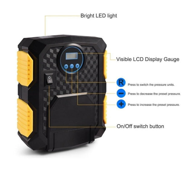 Inflador de neumáticos digital - Compresor de aire portátil para automóvil de 12 voltios CC