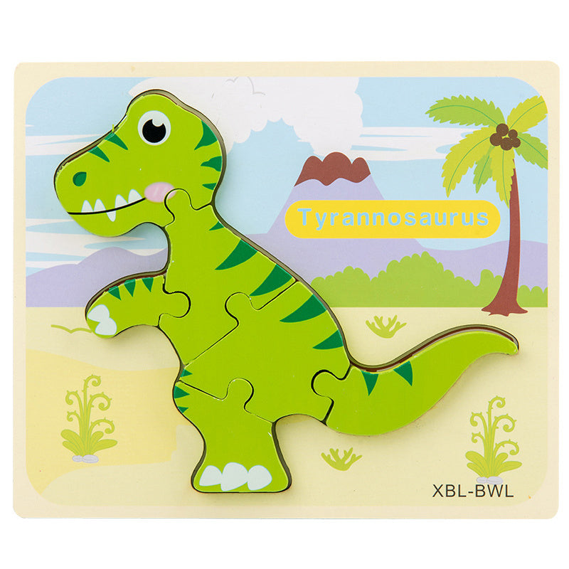 Puzzle 3D en bois pour bébé, dessin animé dinosaure, jouets éducatifs Montessori pour enfants, apprentissage précoce