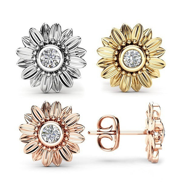 European And American Plated 18K Sunflower Earrings