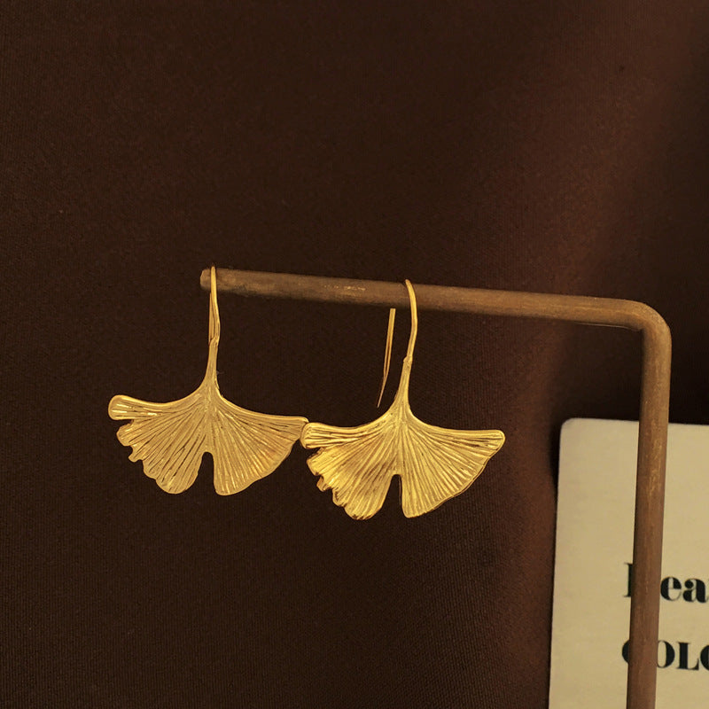 Boucles d'oreilles en forme de feuille de Ginkgo, plaqué cuivre, or, tempérament, Style national, tendance