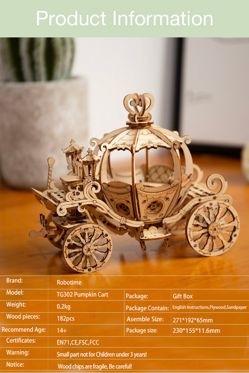 Robotime – chariot citrouille modèle 3D, Puzzle en bois, jouets d'assemblage pour enfants filles, cadeau d'anniversaire et de noël, livraison directe