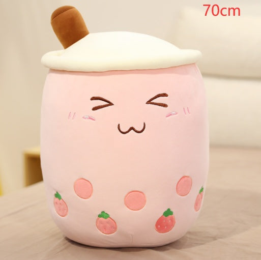 Peluche de boisson aux fruits, mignonne, douce, fraise, lait, thé, tasse de thé Boba, jouet bulle de thé, oreiller, coussin, cadeau pour enfants
