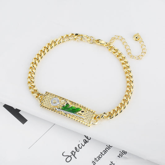 Ornement de bracelet en chaîne Jésus Rose avec goutte d'huile