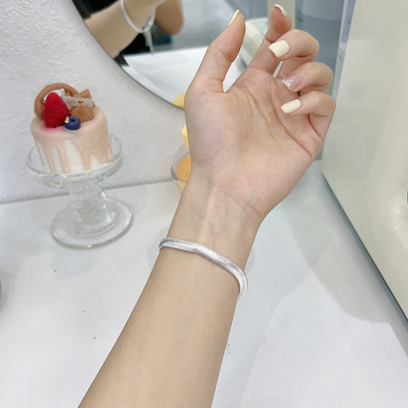 S925 Sterling Silver Korean Style Heavy-duty Texture Flat Snake Wide Chain