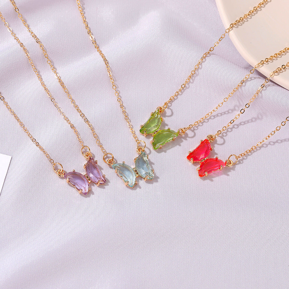 Internet Celebrity Ins Style Glass Crystal Butterfly Necklace