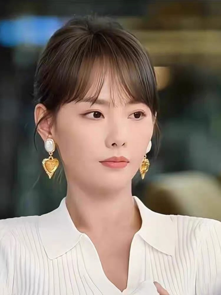 Pearl Heart Middle Ancient Glaze Earring Ear Clip