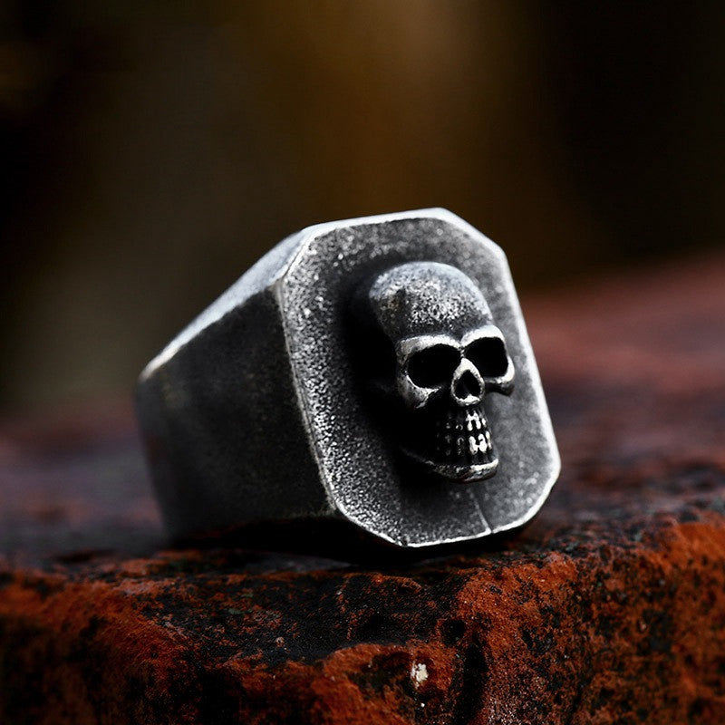 Bague en acier titane avec vieux crâne, Style Punk Vintage, en acier inoxydable