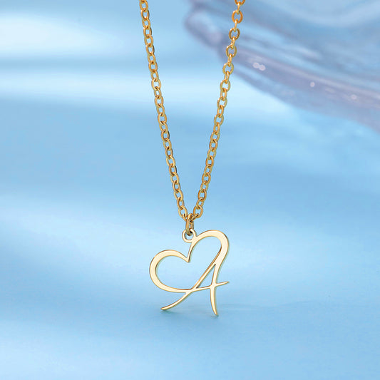 Women's Creative Simple Heart Letter Pendant Stainless Steel Necklace