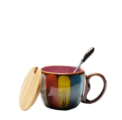 Tasse en céramique créative, tasse à lait, tasse à eau, tasse à café, tasse de petit déjeuner, tasse à couple, tasse avec couvercle, cuillère