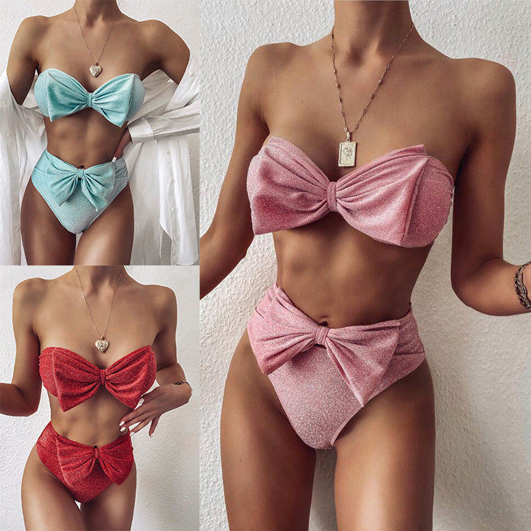 Bikini fendu en soie brillante