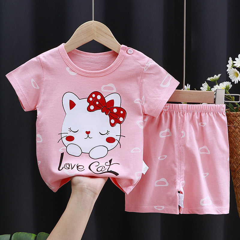 Costume à manches courtes pour enfants, T-shirt en coton, vêtements pour bébés