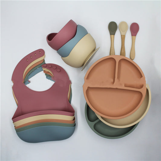 Bavoir assiette à dîner cuillère bol 4 pièces ensemble Silicone bébé bol bavoir assiette ensemble 