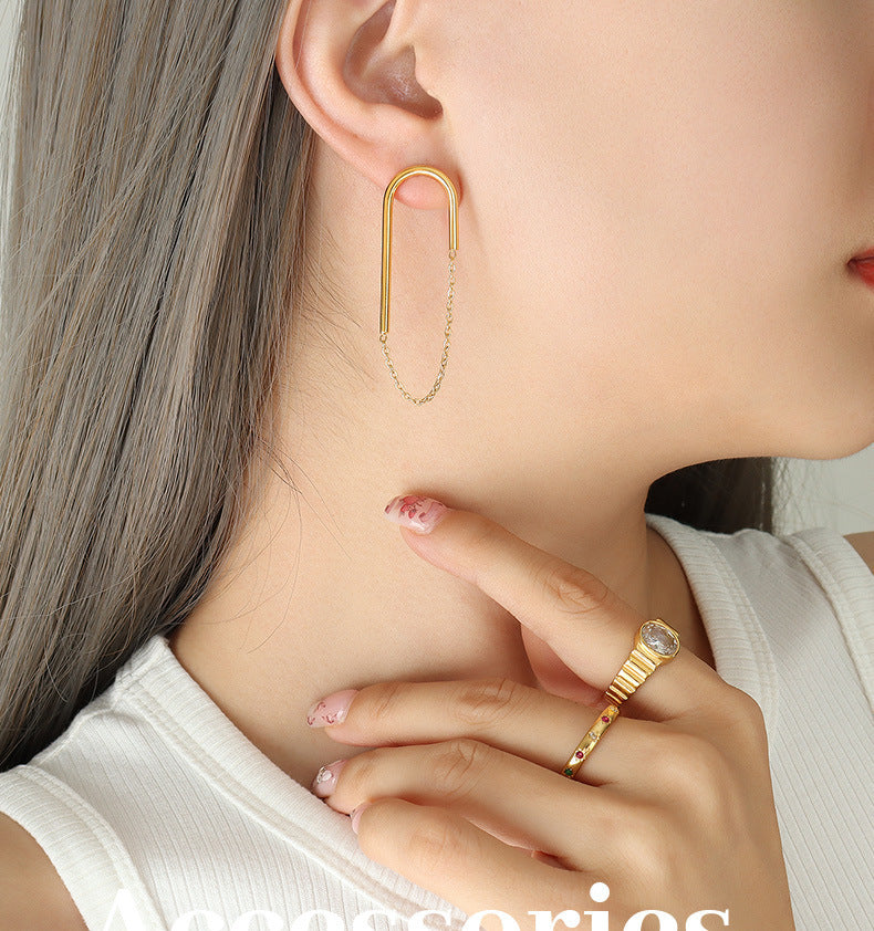 Clous d'oreilles en forme de U avec chaîne de style Ins européen et américain