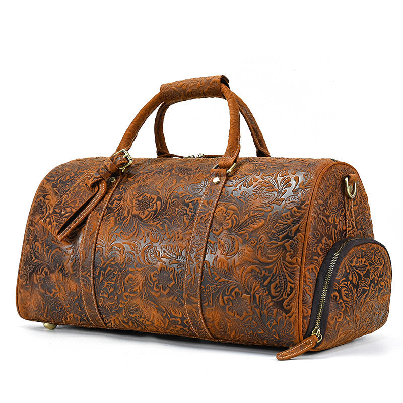 Sac à bagages imprimé Vintage, couche supérieure en cuir de vache, sac à main de loisirs, sac de sport