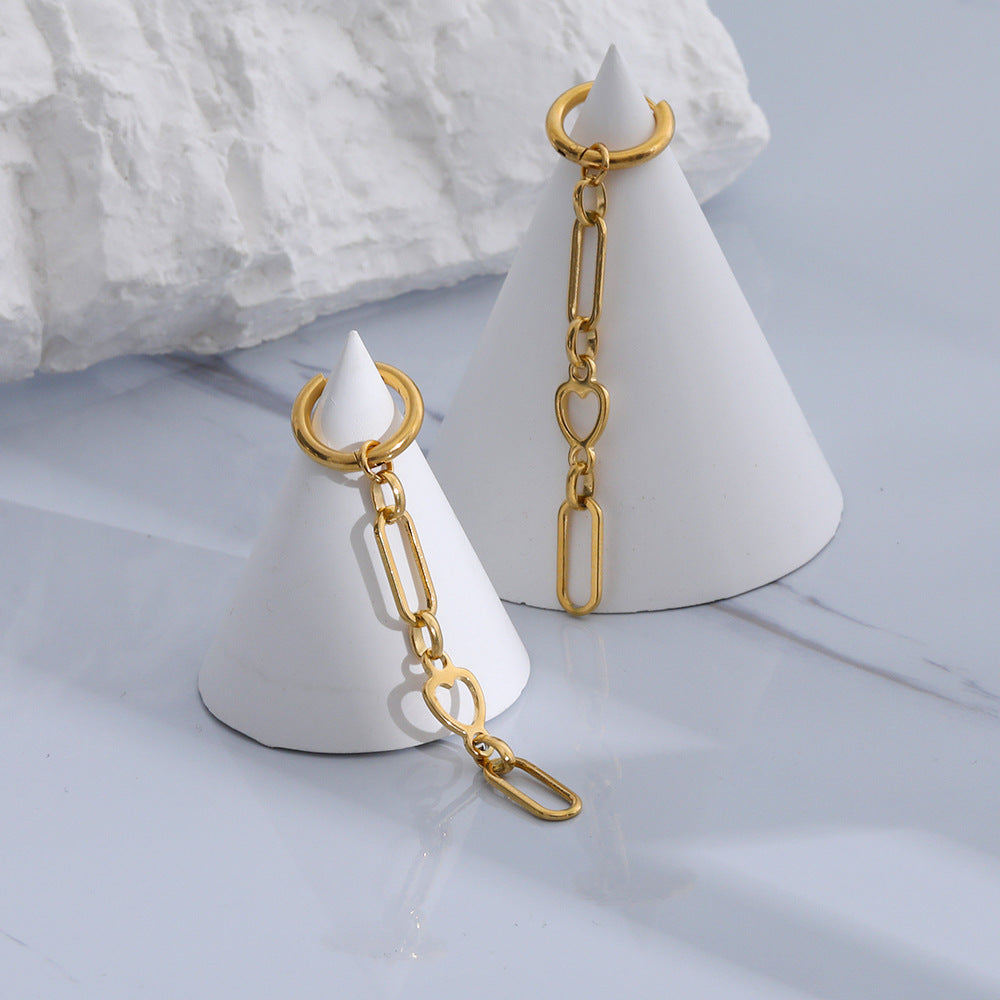 Boucles d'oreilles creuses en forme de cœur en acier inoxydable 18 carats, plaqué or véritable
