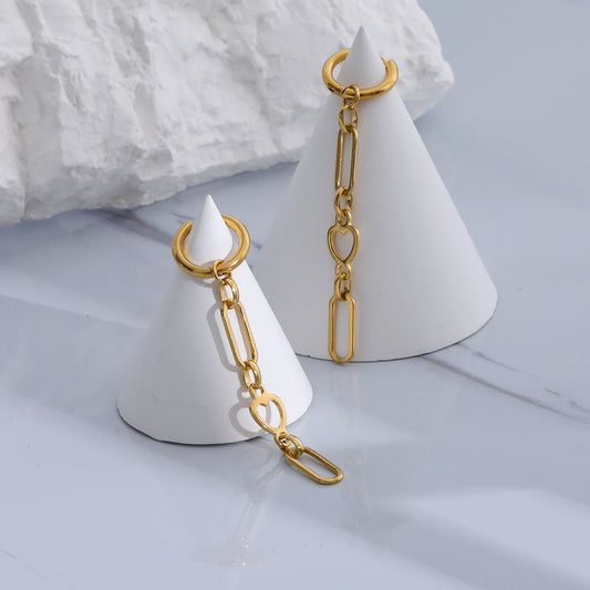 Boucles d'oreilles creuses en forme de cœur en acier inoxydable 18 carats, plaqué or véritable