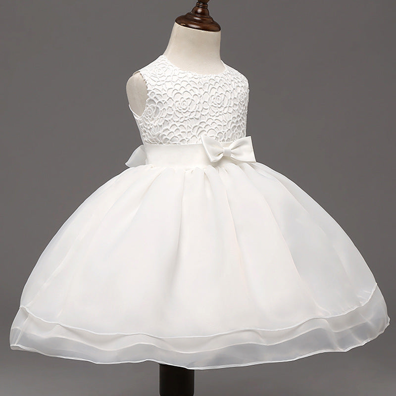 Robe de mariée pour bébé de haute qualité, robe pour bébé fille, fleur à crochet pour enfants, vin de pleine lune d'un an, robe de mariée en gros