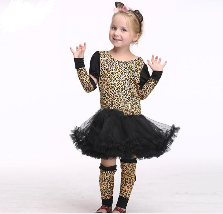 Disfraz de Halloween para niños, disfraz de gato leopardo para niñas, ropa