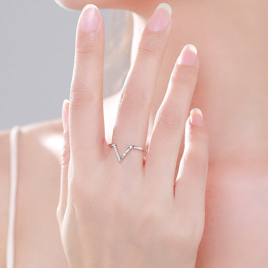 Women's Fashion V-shaped S925 Sterling Silver Ring