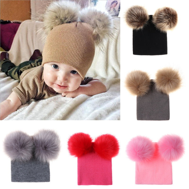 Mikkie Fur Hat Gorro de punto de dos ovillos para niño