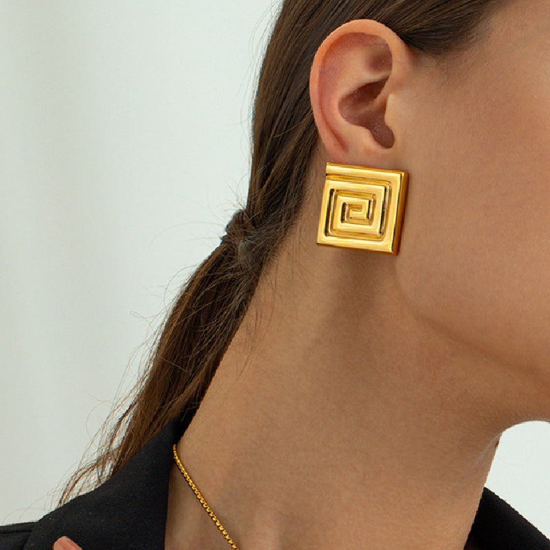 New Mid-ancient Simple Metal Cycloid Square Earrings
