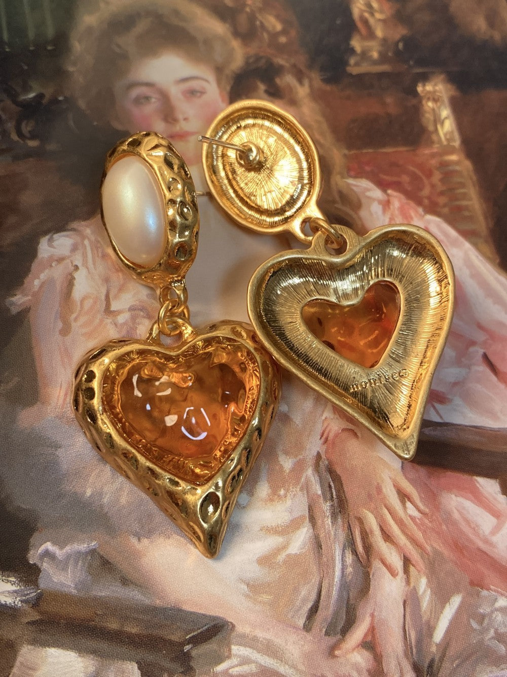 Pearl Heart Middle Ancient Glaze Earring Ear Clip